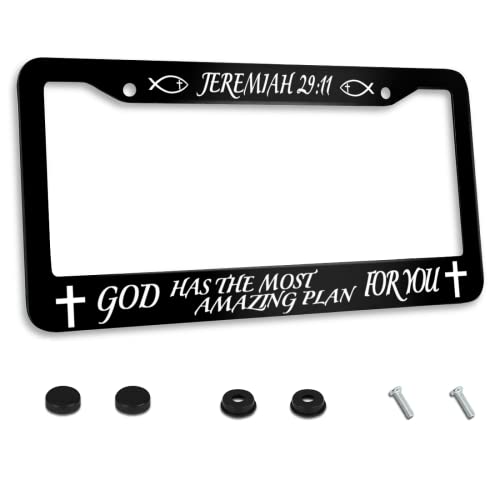 Personalized License Plate Frame Jeremiah 2911 God Has The Most Amazing Plan for You Stainless Steel License Plate Holder Accessory Decorative 2 Holes and Screws Standard License Plates for Women Men