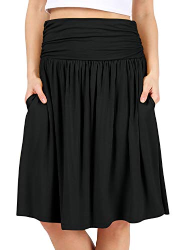 Black Skirts for Women Knee Length High Waisted Black Skirt Flowy Skirt Black Aline Skirt Black Pocket Skirt (Size XX-Large, Black)