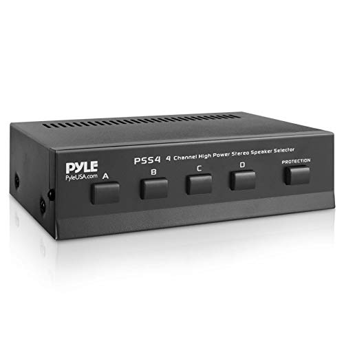 Pyle Home 4-Zone Channel Speaker Switch Selector-Premium New & Improved Switch Box Hub, Distribution Box for Multi-Channel High Powered Stereo Amp A/B/C/D Switches, 4 Pairs Of Speakers, Black - PSS4
