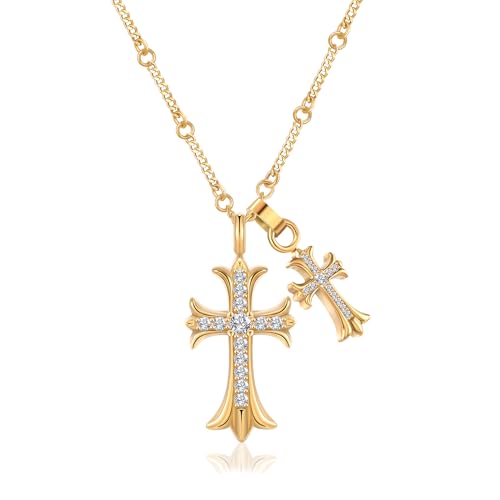 DYWE Cross Necklace for Women 18K Gold Necklace Jewelry for Women Trendy Double Cross Necklace for Girls New Chains Pendant for Women Girls Christmas Gifts