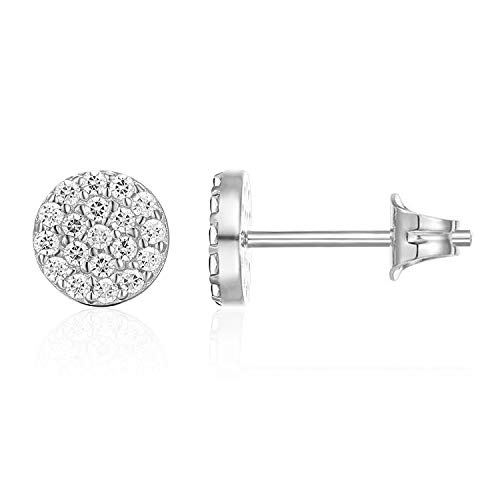 PAVOI 14K White Gold Plated Sterling Silver Stud Earrings for Women | Pave CZ Mini Disc | White Gold Earrings for Women