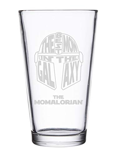 The Momalorian Best Mom in The Galaxy Bounty Hunter Text Face Parody Mother's Day for Her Mama - Laser Engraved Pint Glass for Beer, 16 oz Stein