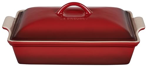 Le Creuset Stoneware Heritage Covered Rectangular Casserole, 4 qt. (12' x 9'), Cerise