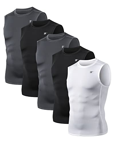 TELALEO 5 Pack Men's Athletic Compression Shirts Sleeveless Workout Tank Top Sports Base Layer Running Basketball L