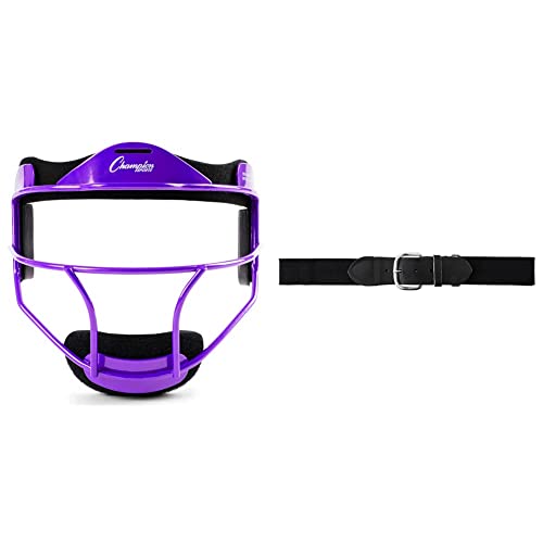 Champion Sports Steel Softball Face Mask - Classic Fielders Masks for Youth - Durable Head Guards - Premium Sports Accessories & Adult Baseball/Softball Uniform Belt, Black, Youth