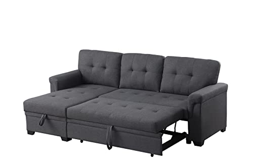 Lilola Home Linen Reversible Sleeper Sectional Sofa with Storage Chaise, Dark Gray