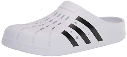 adidas unisex adult Adilette Clog Slide Sandal, White/Black/White, 11 Women 10 Men US