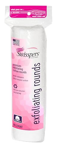 Swisspers Premium Exfoliating Rounds, 2 Distinct Raised Textured Surface, Cotton Facial Pads, 80 Count Re-closable Bag