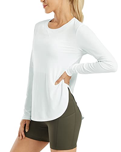 G4Free Women's UPF 50+ Sun Protection Long Sleeve Workout UV Shirts for Outdoor Gym Quick Dry Hiking Tops(White,M)