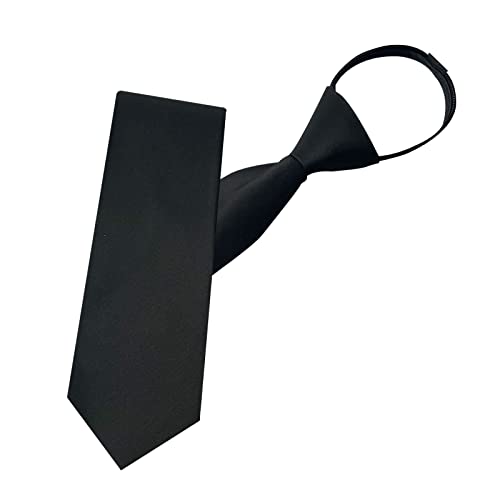 Mantieqingway 3.15'' Zipper Ties for Men Pre-tied Adjustable Black Tie, Polyester Silk Clip on Men's Neckties for Wedding Office Graduation School Uniforms, 1 Pc