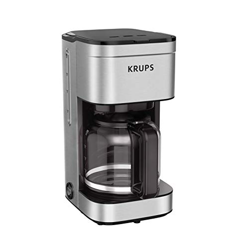 Krups Simply Brew Stainless Steel Drip Coffee Maker 10 cups Pause & Brew, Keep Warm Function 900 Watts Drip, French Press, Espresso, Pour Over, Cold Brew, Dishwasher Safe Pot Silver and Black