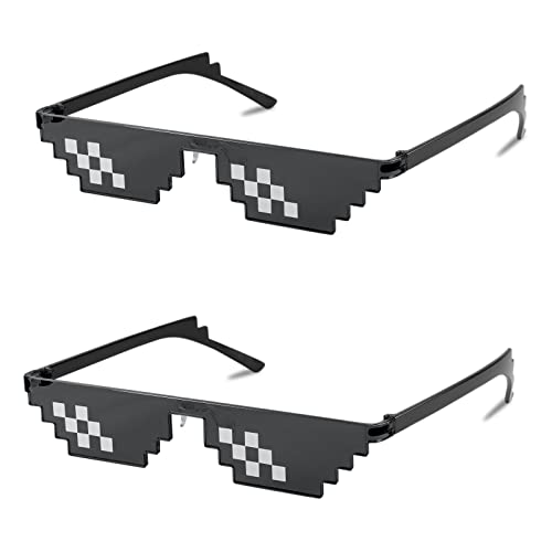 FEISEDY 2PACK Thug Life Sunglasses Funny Pixelated Mosaic Gamer Glasses Party Disco Cool B2876-F2