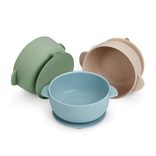 PandaEar 3 Pack Baby Bowls with Suction| Stay Put Silicone Food Bowl for Babies Kids Toddlers Infants| Food Grade Soft Safe BPA-Free Silicone (Multi-Color)