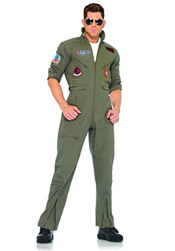 Leg Avenue Men's Standard Top Gun Flight Suit Costume, Khaki/Green, Medium-Large