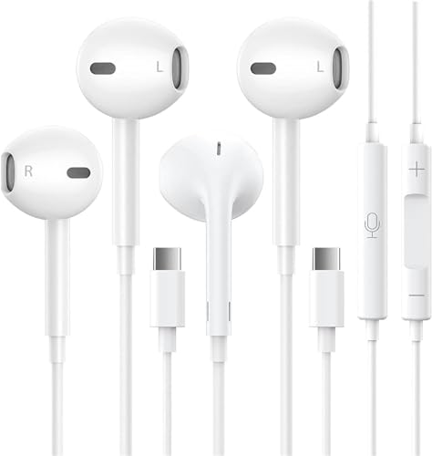 2 Packs-USB C Headphones for iPhone 15,Type C with Microphone & Remote Noise Cancelling in-Ear Headset Control Compatible with Smartphone iPhone 15/15 Pro/15 Por Max, iPad Pro, Most USB C Jack Devices