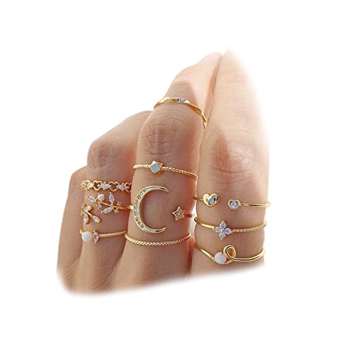 FUTIMELY Boho Retro Stackable Rings Sets for Teens Girls Women Rhinestone Knuckle Joint Finger Kunckle Nail Ring Sets (B：10PC)