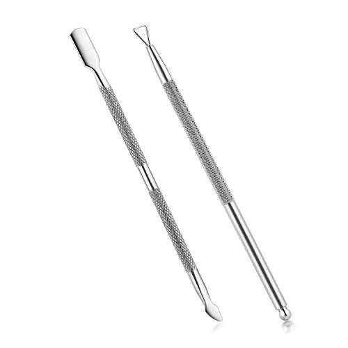 2PCS Cuticle Pusher and Cutter with Storage Case,Professional Cuticle Pusher Nail Polish Remover Stainless Steel Manicure Tool Set,Durable Pedicure Manicure Tools for Fingernails Toenails (Silver)