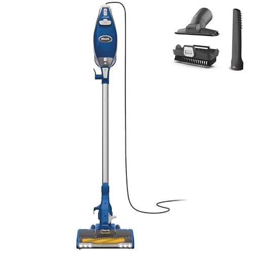 Shark HV343AMZ Rocket Corded Stick Vacuum with Self-Cleaning Brushroll, Lightweight & Maneuverable, Perfect for Pet Hair Pickup, Converts to a Hand Vacuum, Crevice Upholstery Tools, Blue/Silver