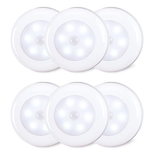 STAR-SPANGLED 6 Pack 2.8” Motion Sensor Lights Indoor AAA Battery Operated, Stick on LED Puck Light for Stairs, Under Cabinet, Closet, Cool White