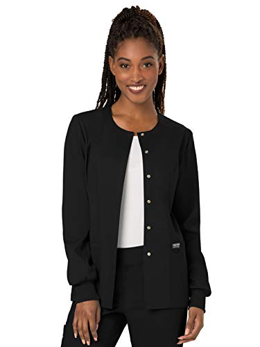 Snap Front Scrub Jackets for Women, Workwear Revolution Soft Stretch WW310, L, Black