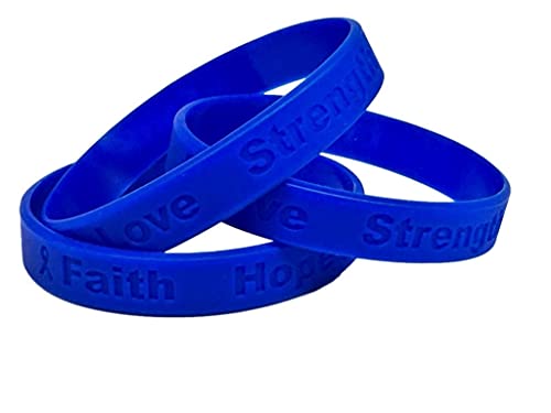 25 Colon Cancer Awareness Blue Ribbon Bracelets 100% Medical Grade Silicone Bracelet - Latex and Toxin Free - (25 Bracelets)