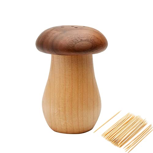 Agirlvct Toothpick Dispenser, Wood Cute Mushroom Toothpick Holder Container Home Kitchen Restaurant Dining Room Valentine's Day Birthday Gift for Friend Family Decoration(with toothpicks)