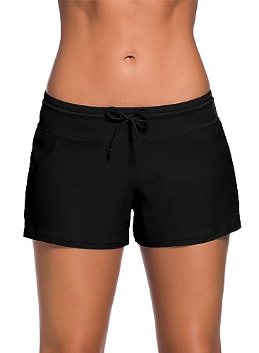 Aleumdr Women's 3' Swim Boardshort Bottom Shorts Swimming Panty Medium Black