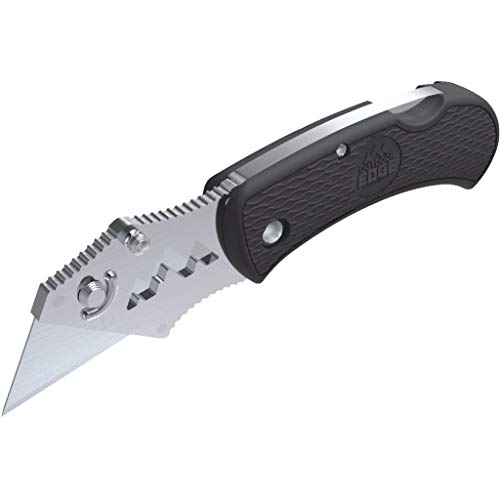 Outdoor Edge BOA - Folding Utility Razor Blade Box Cutter Knife with Ergonomic Polymer Handle and Pocket Clip (Black, 3-Blades)