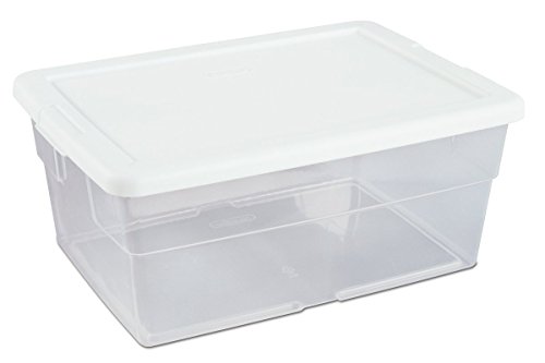 Sterilite 16 Qt Storage Box, Stackable Bin with Lid, Plastic Container to Organize Shoes and Crafts on Closet Shelves, Clear with White Lid, 12-Pack