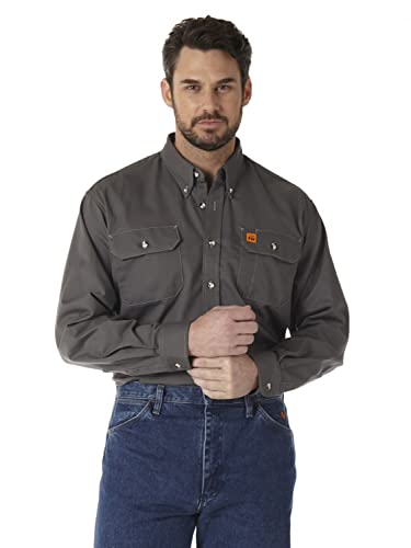 Wrangler Riggs Workwear Men's FR Flame Resistant Long Sleeve Two Pocket Work Shirt, Slate Grey, Large