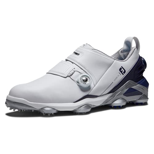 FootJoy Men's Tour Alpha Dual Boa Golf Shoe, White/Navy/Grey, 12