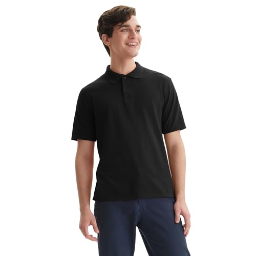 Hanes mens Short Sleeve X-temp W/ Freshiq Polo Shirt, Black, Large US