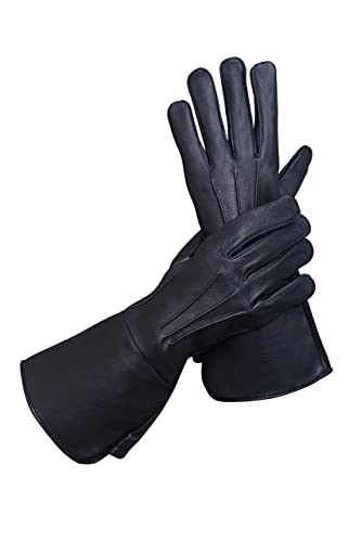 Artist Unknown Glamtron Medieval Renaissance Gloves - Halloween Costumes Gloves, Pure Lambskin Leather Cosplay Gauntlet Gloves Long Arm Cuff (Large, Black)