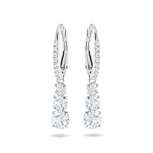 Swarovski Attract Trilogy Drop Pierced Earrings with White Crystals on a Rhodium Plated Setting with Hinged Closure, 1 1/8 inches