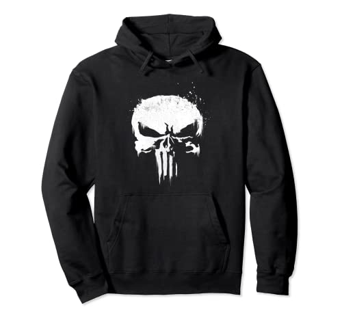 Marvel The Punisher White Ink Splatter Skull Logo Pullover Hoodie