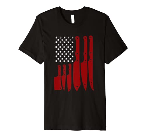 American Flag Kitchen Butcher Knife Set Premium T-Shirt