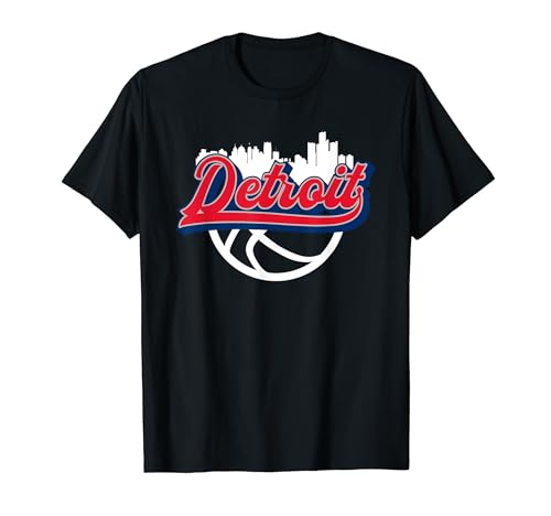 Detroit Vintage Basketball Script City Skyline Fan T-Shirt