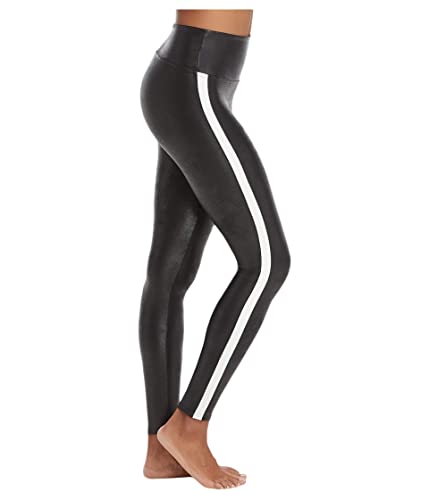 SPANX Faux Leather Leggings for Women Tummy Control with Side Stripe Very Black/White SM 27