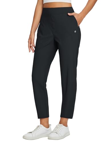 BALEAF Womens Golf Pants Stretch High Waist Ankle Dress Pants with Pockets Tapered Casual Pants Petite Work Yoga UPF50+ Black L