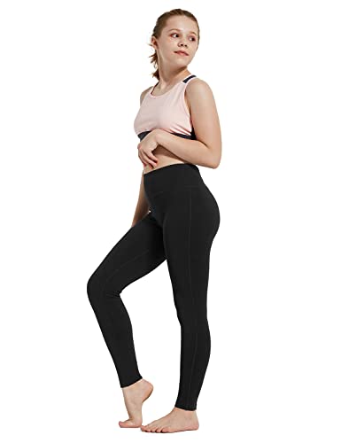 BALEAF Black Leggings Girls Dance Tights Yoga Pants with Pocket Preppy Clothes Kids Teen Running Athletic Workout Ballet Size 10-12