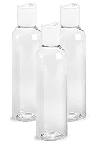 Clear PET Cosmo Plastic Bottle (PBA Free) 4 Oz w/White Disc Dispenser Cap (3 Bottle Pack) by Grand Parfums