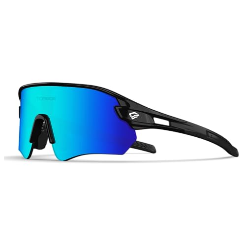 TOREGE Sunglasses for Men Women Bike Cycling Fishing Running Driving Hiking Baseball Anti-fog Sports Z87 Sunglasses UV Protection 02EV (Black Black&Iceblue)