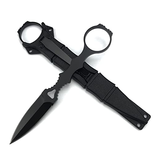 6.7in SOCP Dagger Fixed Blade with Kydex Sheath and Pocket Clip, 440C Steel Blade, Black Handle, EDC Tactical Fixed Blade Knife for Camping