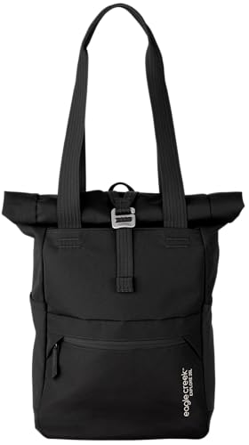 eagle creek Explore Tote Bag for Travel - 100% Weather-Resistant Recycled Polyester with Interior Organization Pockets, 15” Laptop Sleeve, and Tuck-Away -Backpack- Straps, Black - Black