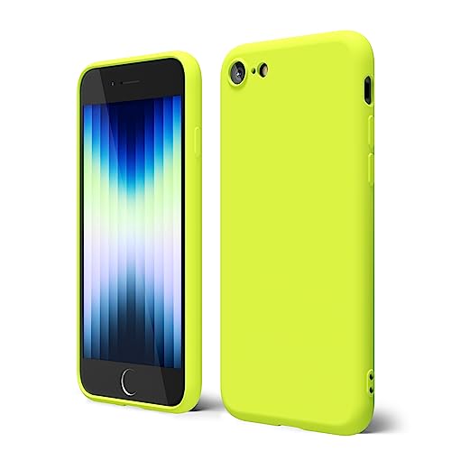 Oakxco for iPhone SE Case 3rd Generation 2022/2020/2nd Silicone, iPhone 7/8 Case, Neon Bright Solid Color, Soft Rubber Gel Elegant Thin Slim TPU Matte Smooth Case for Women Girl Cute, Lime Neon Yellow