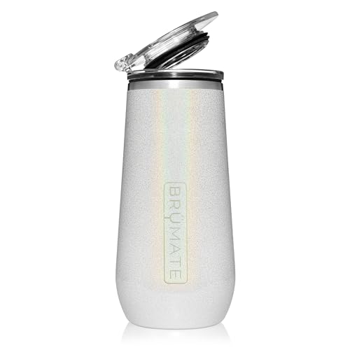 BrüMate 12oz Insulated Champagne Flute With Flip-Top Lid - Made With Vacuum Insulated Stainless Steel (Glitter White)