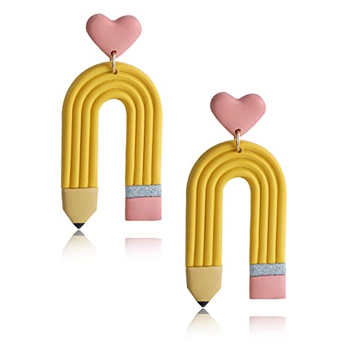 stainless steel Pencil Earrings Teacher Earrings for Women Girls Handmade Polymer Clay Pencil Earrings for Teachers Hypoallergenic Drop Dangle Earrings Jewelry Gifts (Pencil)