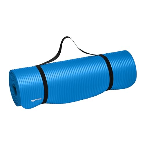 Amazon Basics 1/2-Inch Extra Thick Yoga and Exercise Mat with Carrying Strap, Blue