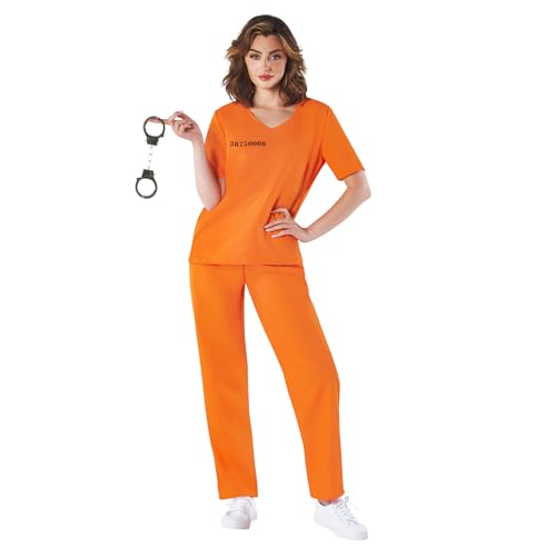 fun shack Prisoner Costume Woman, Womens Prisoner Costume, Women's Inmate Costume Women, Jail Costume Women, Large