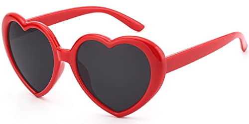 IOHLNG Heart Sunglasses for Women Men Oversized Trendy Love Shaped Sunglasses Non Polarized Shades Retro Lovely Fashion Cute Sun Glasses Red Frame Grey Lens